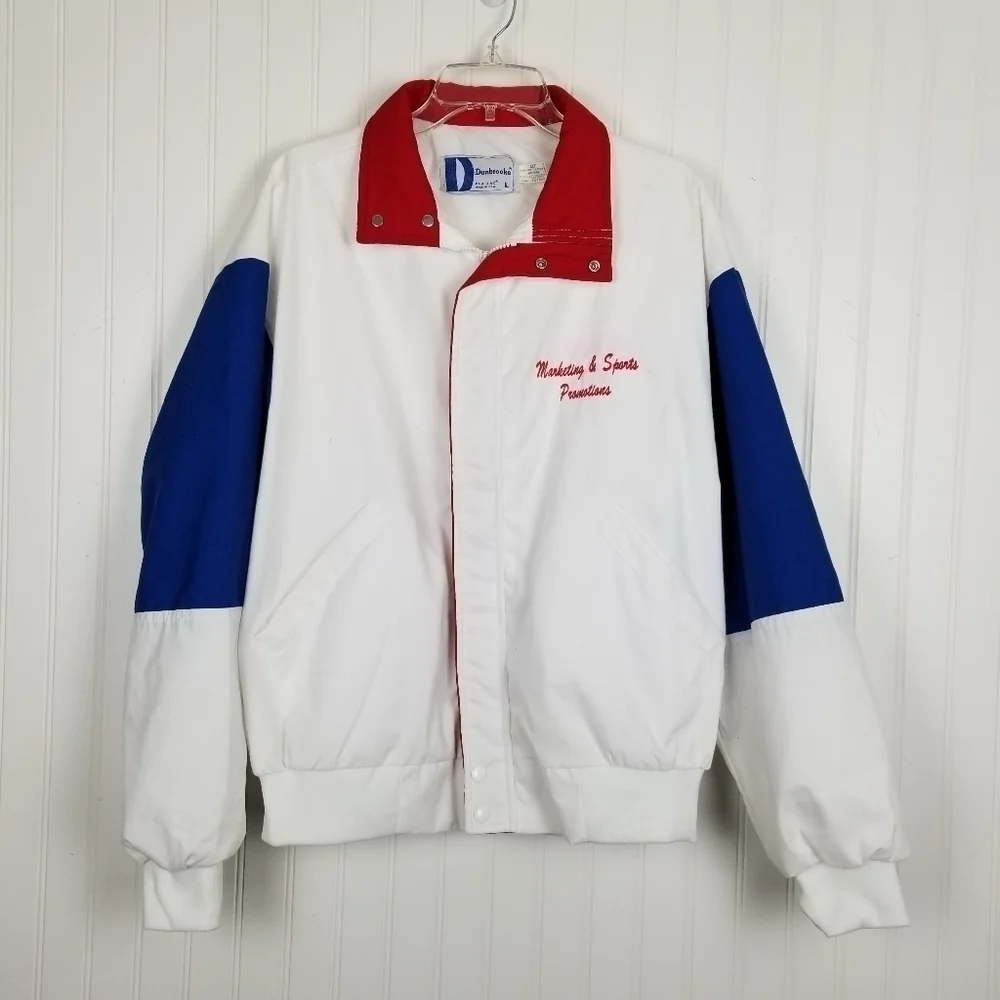 Dunbrooke Windbreaker Men's Size Large Vintage USA Made Full Zip Red White Blue